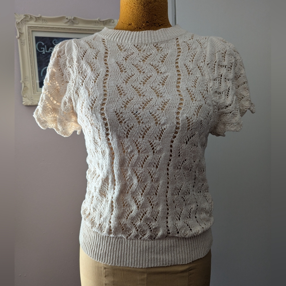 Vanessa Bruno Knit Top Sweater Blouse size Small Cotton Blend Cream Knit Top